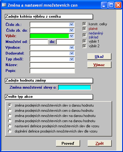 Modul Zboží 1.16 39 Množstevní ceny Přehled množstevních cen slouží k zobrazení souhrnu množstevních slev, které je možné vybrat a seřadit kritérii výběru a třídění.