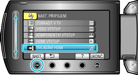 Nastavení menu OVLÁDÁNÍ HDMI Nastavuje propojení funkcí ON/OFF, jsou-li televizor a tento přístroj spojeny pomocí HDMI minikonektoru VYPNUTO ZAPNUTO Nastavení Podrobnosti