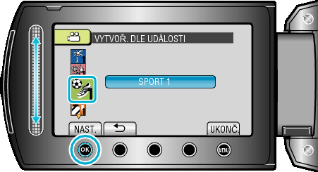 Úprava Vytvoření seznamu stop podle události Vytvořte seznam stop uspořádáním více souborů podle událostí a dat záznamu 1 Zvolte režim přehrávání 0 Stiskněte KONTR pro ověření zvoleného videa 8