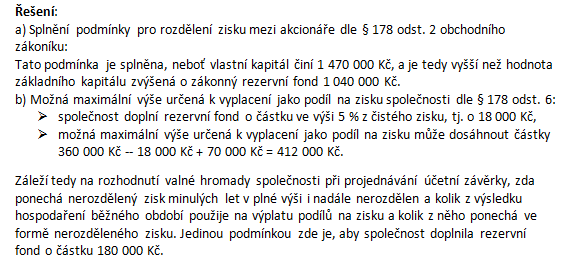 8 Podmínka maximální výše podílů na zisku - výkladový příklad 9 Zadání úkolu v pracovním listě