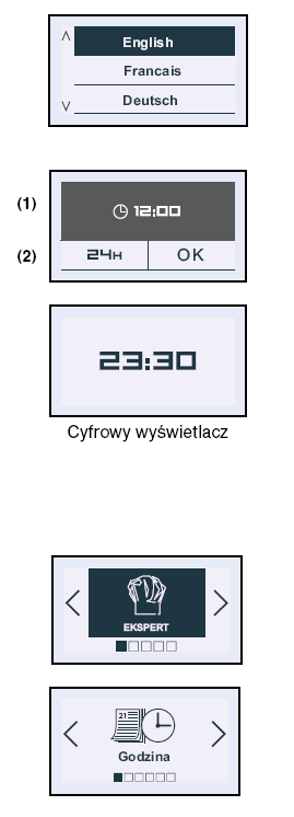 NASTAVENÍ PO PŘIPOJENÍ K NAPÁJENÍ Lokalizace Trouba automaticky zobrazí následující obrazovku. Stiskem tlačítek < a > můžete vybrat požadovaný jazyk. Vaši volbu potvrďte tlačítkem OK.