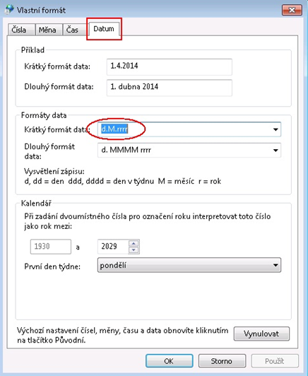 Kliknout na Další nastavení, dále na záložku Datum a případně upravit Krátký formát data: tak, aby byl bez mezer ve tvaru d.m.rrrr Novinky v roce 2015 1.