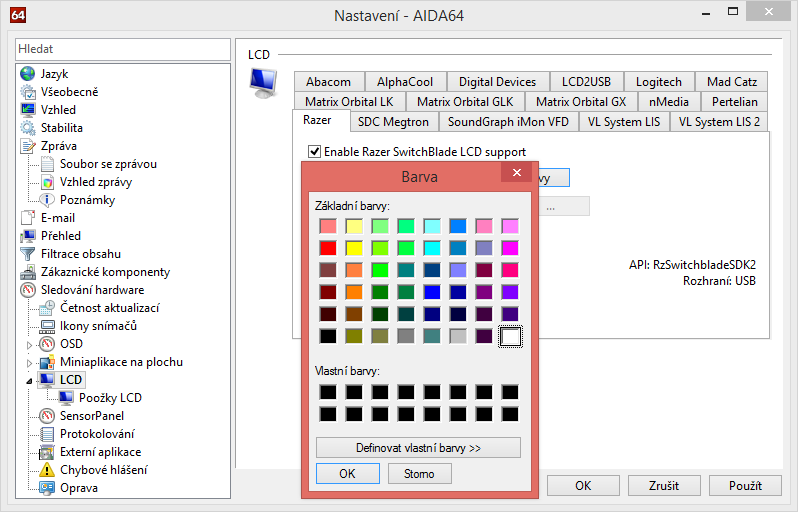 Nastavení 2.10.5 LCD Systém AIDA64 je schopen zobrazovat údaje o monitorování hardwaru klávesnic vybavených LCD monitorem značky Logitech.