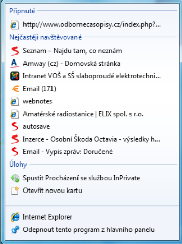 1.3. Praktická funkce Seznamy odkazů Další novinkou, úzce provázanou s novým Hlavním panelem, jsou takzvané seznamy odkazů, které vývojáři v originále pojmenovali jako Jump list.