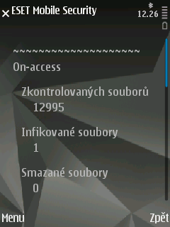 Obrazovka Statistiky (Menu > Zobrazit > Statistiky) obsahuje celkový přehled o skenovaných souborech On Access skenerem a obdržených/ blokovaných