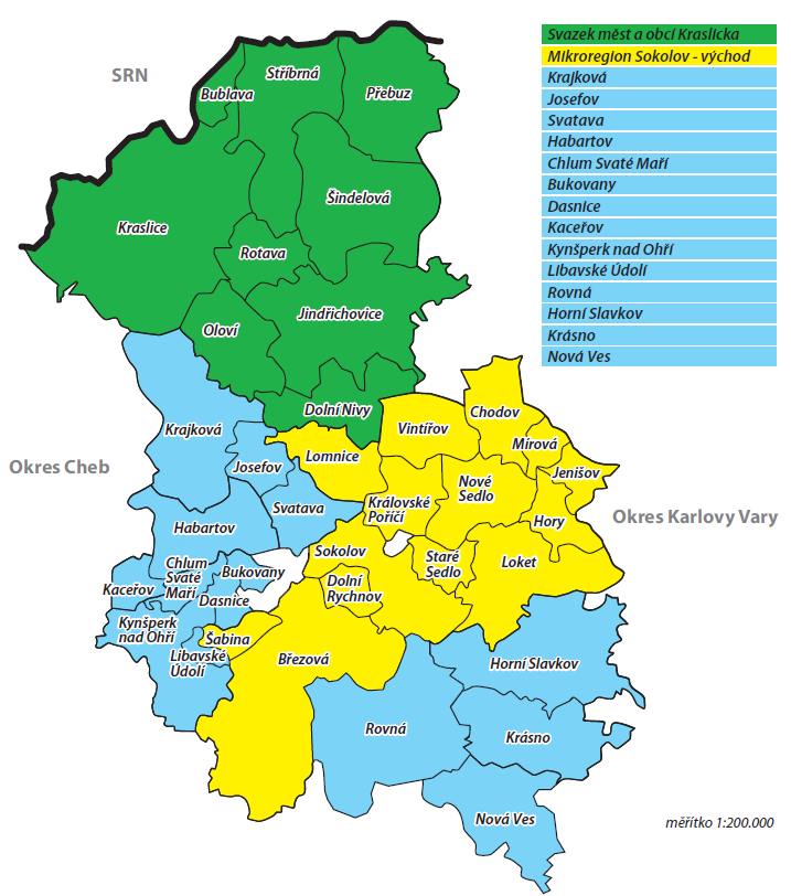 1.2 Vymezení území MAS Sokolovsko Území místní akční skupiny Sokolovsko prakticky kopíruje hranice okresu Sokolov, nepatří do něj pouze obce Citice, Těšovice, Tatrovice a