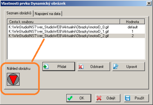 Vlastnosti prvku Pozn.: v ploše editoru se v místě prvku Dynamický obrázek zobrazí ten obrázek, který je vybrán v dialogu Vlastnosti prvku v okamžiku zavření tohoto dialogu. Pozn.: výběrem obrázku v dialogu Vlastnosti se v levém dolním rohu zobrazí jeho náhled.