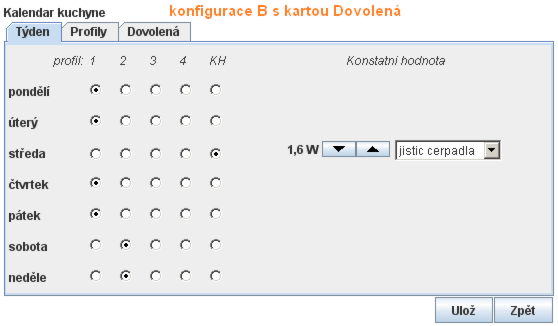 možnosti: A: pouze stavový panel kalendáře - tato varianta zobrazí pouze stavový panel bez tlačítka Nastavení kalendáře a tedy bez možnosti změnit vlastnosti kalendáře.