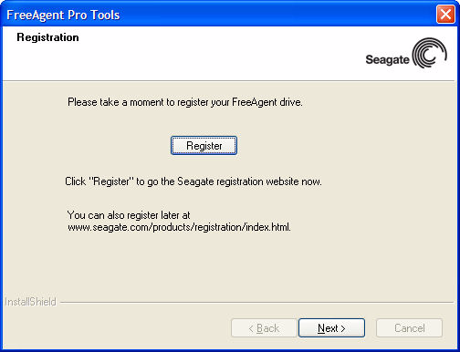 Krok 8: Pro dokončení instalace softwaru AutoBackup vyberte Finish (Dokončit). Otevře se okno FreeAgent Registration (Registrace): Obrázek 16: FreeAgent Registration (Registrace).