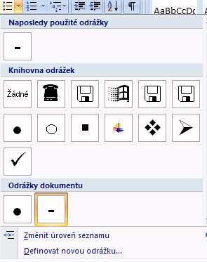 Odrážky a číslování Slouží