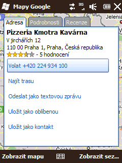 Kapitola 10 Navigace na silnici 155 Hledání zajímavých míst Aplikace Mapy Google umožňuje vyhledat zajímavé místo a zjistit jeho polohu, zobrazuje informace o tomto místě a poskytuje pokyny, jak se