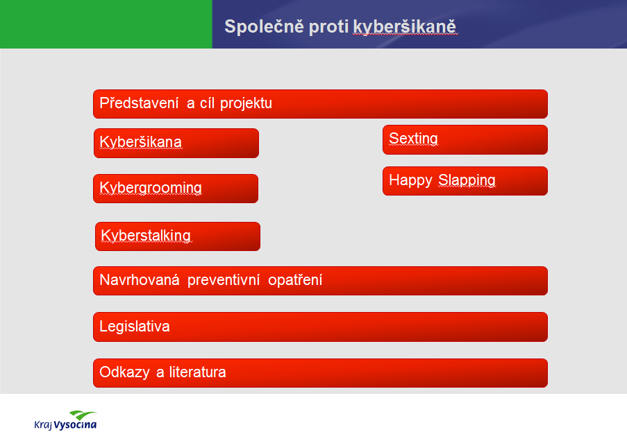 Společně proti kyberšikaně Prezentace ke stažení na webu www.kr-vysocina.