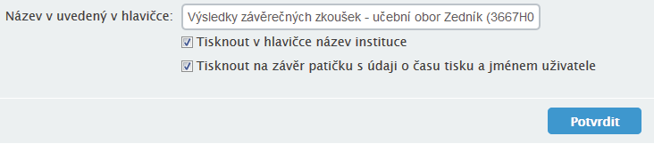 V hlavním nástrojovém pásu klepněte na ikonu Tisk; poté vlevém sloupci na oddíl Záv. zkoušky. Tisk přehledových výsledků závěrečných zkoušek 1. V nabídce tiskových sestav modulu Tisk - Záv.