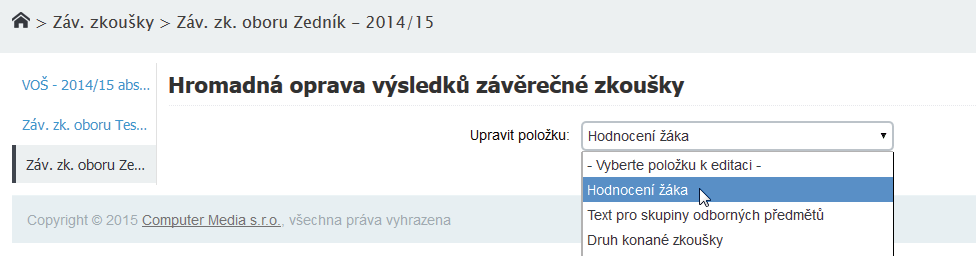 3. Klepněte na tlačítko Přidat žáky. Systém zpřístupní panel, ze kterého vyberte žáky, kteří budou (jako adepti) odpovídat přidání k této závěrečné zkoušce. Proces přidání potvrďte.