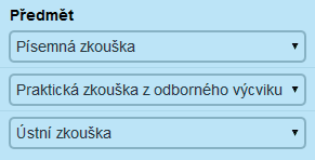 3. Panel hromadného přidávání se aktualizuje do podoby seznamu žáků a možnosti jim přiřadit předměty odpovídající dané závěrečné zkoušce. 4. U 1.