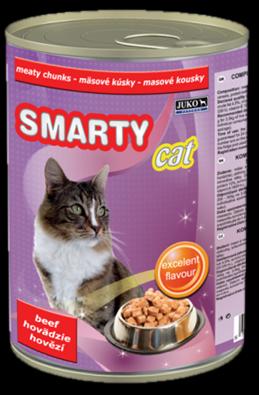 SMARTY CAT Kompletní konzervované krmivo pro kočky K O M P L E T N Í K R M I V O P R O K O Č K Y K O U S K Y V E Š Ť Á V Ě Složení : maso a vedlejší výrobky živočišného původu (min.