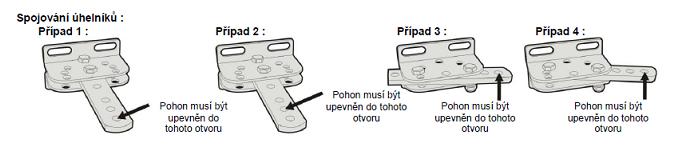 3 Spojte montážní úhelníky s plochými úhelníky. Spojení závisí na případě uvedeném v tabulce na straně 7.