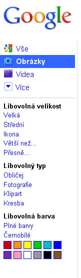 Google - obrázky V levém panelu přepneme na Obrázky