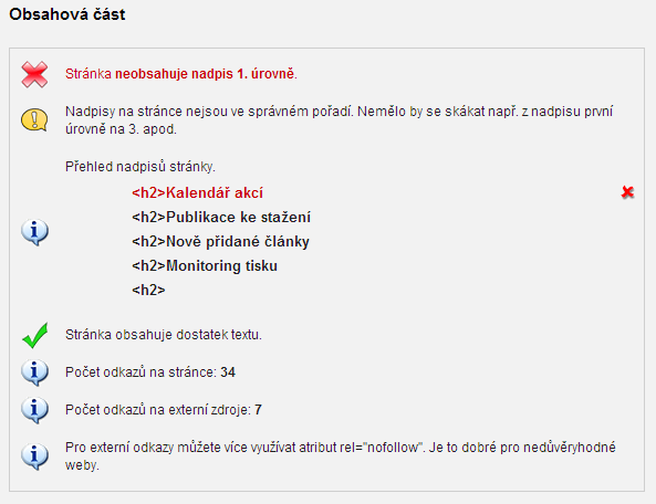 Nadpisy Na stránkách není zcela dodrţená hierarchie nadpisů. Obrázek 29 - Seo-Servis.