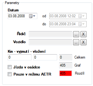 ZADÁNÍ ZÁKLADNÍCH PARAMETRŮ Zvolte datum, ze kterého pochází kotouč. Vyberte řidiče přes. Zadejte SPZ vozidla přes.