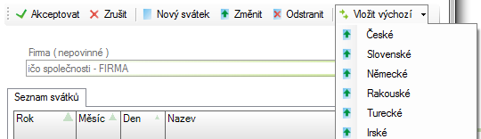 Poznámka Svátky lze nastavit souhrnně pro firmu, které se kontrola týká. Podmínkou je firma uvedená v evidenci firem a přiřazená ke konkrétní kontrole (viz str. 26).