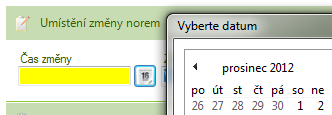 Vyhodnocení práce řidiče: Volba normy pro vyhodnocení porušení v rámci řidičovy jízdy. 1) Nastavení výchozího času pro zápis normy: Výběr času potvrdíte tlačítkem OK nebo zrušíte tlačítkem Zrušit.