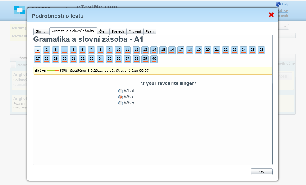 Aby mohl Správce důkladně vyhodnotit výsledky testovaných účastníků, musí mít samozřejmě k dispozici veškeré jejich odpovědi na jednotlivé testové otázky.