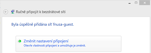 2. Název sítě: fnusa-guest Typ zabezpečení: WPA2-podnikové Typ šifrování: AES Vytvořit připojení