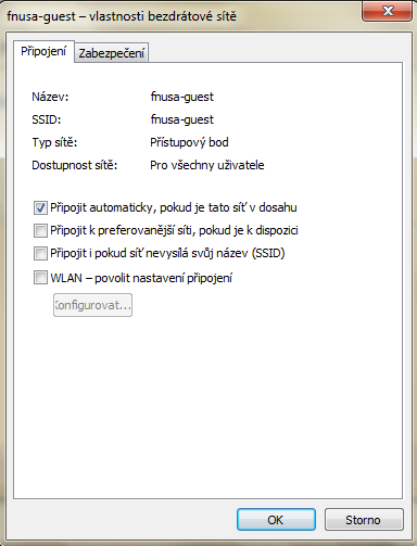 6. Záložka Připojení: Připojit automaticky, pokud je tato síť v dosahu 7.