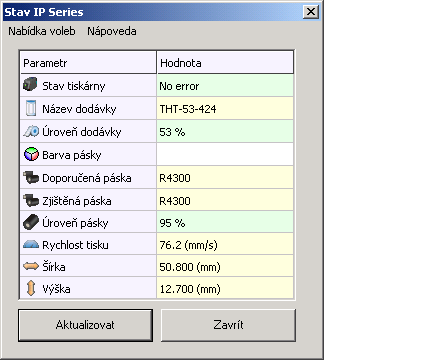 Monitorování stavu Údaje o stavu tiskárny poskytuje okno Monitorování stavu.