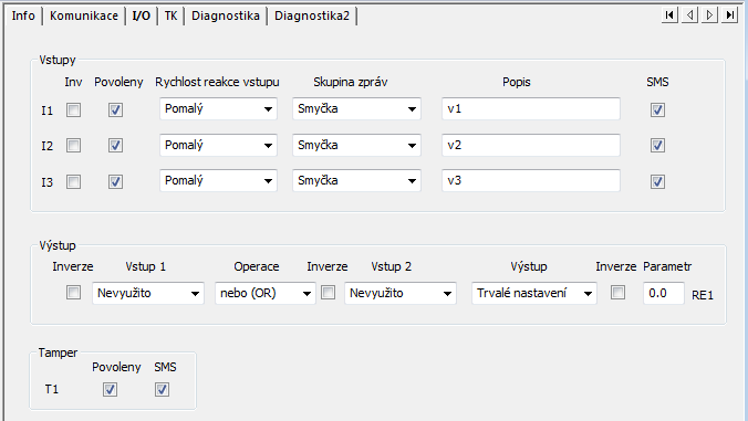 REGGAE mini I/O vstupy a výstupy Vstupy Nastavení funkcí jednotlivých vstupů. Inv Volba inverze vstupu. Porucha Vypnutí PPZ(ZDP) Požární poplachové zařízení.