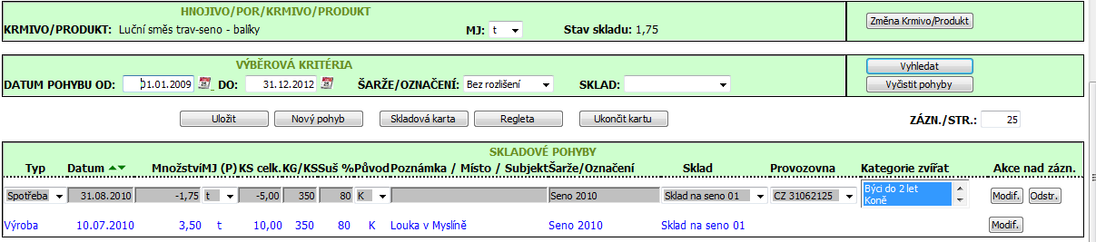 5. Na závěr vyplním nabídnuté kategorie zvířat pokud se spotřeba krmiva týká všech kategorií na hospodářství, pak nechám kolonku kategorií přednačtenou a nemusím jí tedy dále editovat.