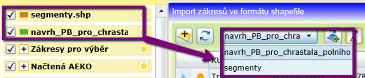 2 Import zákresů z shapefile 2.1 Výběr souboru shapefile z lokálního počítače Nejprve je třeba načíst soubor shapefile do projektu, například stisknutím tlačítka přímo z nástroje pro import (1).