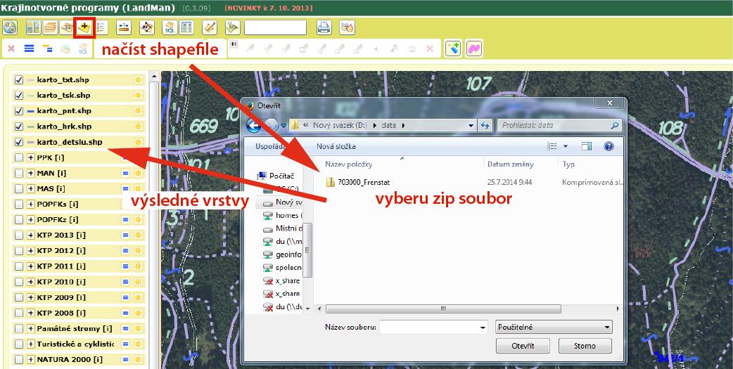 2.1.2 Načtení zip souboru se zákresy 1. Otevřít příslušnou aplikaci (MapoMat, LandMan, AEKO...) 2.