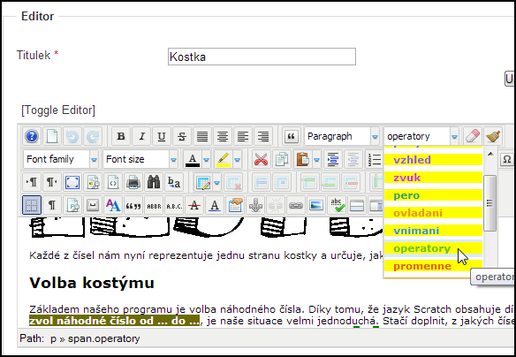 Obrázek 2: Kategorie dílků jazyka Scratch Obrázek 3: Úryvek