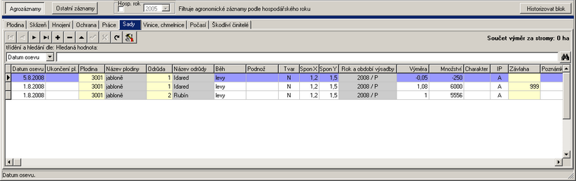 Program kontroluje, zda se neprovádí sklizeň plodiny v ochranné lhůtě po provedené ochraně plodiny.