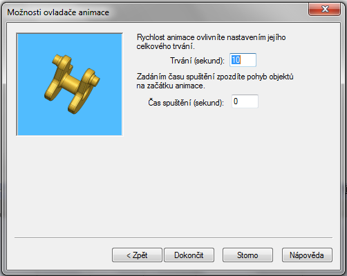 Nastavení doby animace otáčení sestavy.