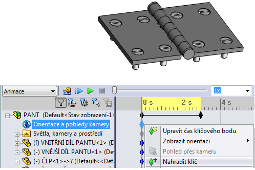 Nastavení orientace pohledů animace se provádí pomocí klíčových snímků Orientace a pohledy kamery a to úpravou stávajících klíčových snímků, nebo tvorbou nových. Náhrada stávajícího pohledu.