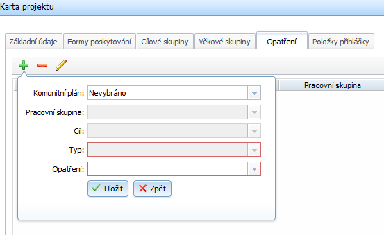 Postup pro zadání projektu: 1. Nový projekt založíte na záložce Rozpočty/Projekty přes tlačítko Nový projekt. Na začátku musíte vybrat dotační oblast pro projekt. V případě PO SMO vyberte Nevybráno.