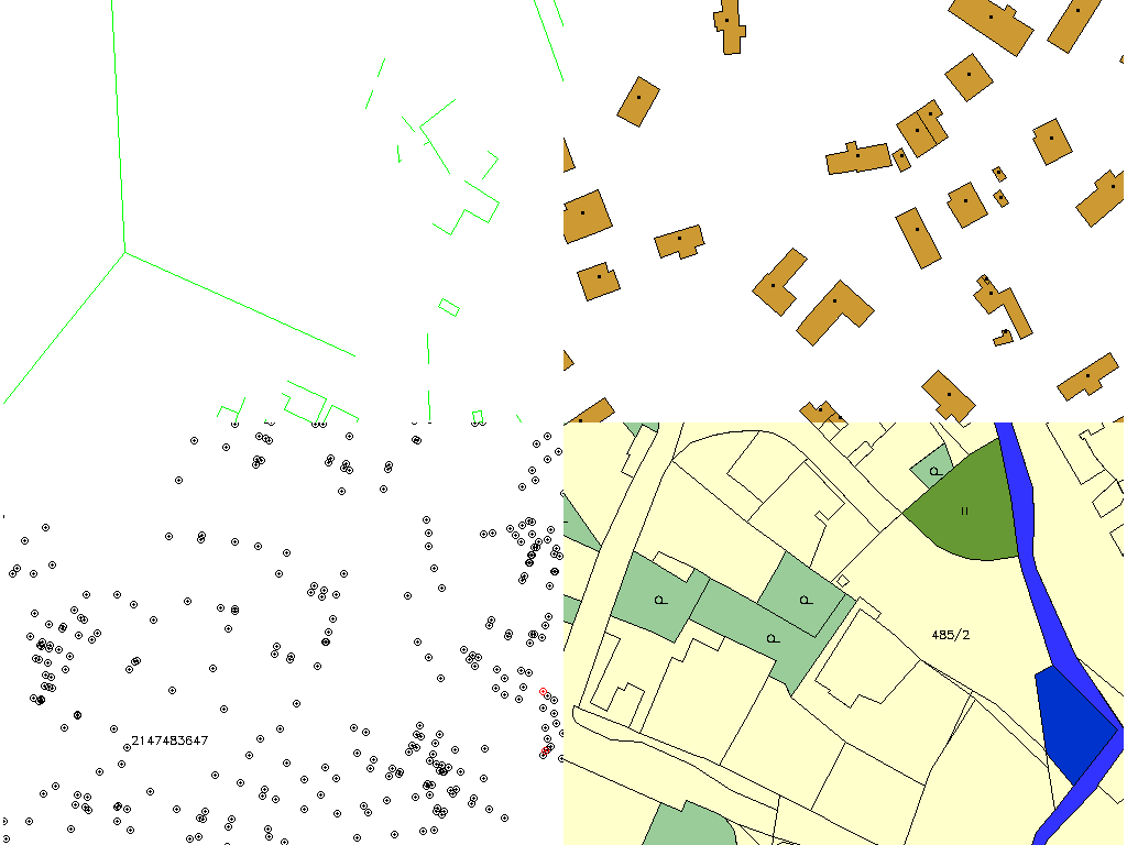 6.4. VIZUALIZACE DAT 61 Obrázek 6.1: Kompozice základních tematických vrstev katastrální mapy 6.4 Vizualizace dat Kromě zobrazení vektorových dat v grafickém okně, tzv. GRASS monitoru(modul d.