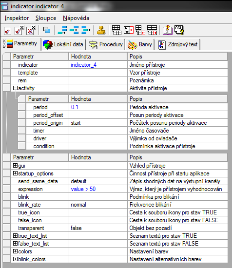 Obrázek 5: Inspektor přístroje s otevřenou záložkou aktivace přístroje zdroj: Vlastní zdroj, práce autora Pravidla pro návrh aplikace Pro návrh grafického prostředí každé aplikace platí určité