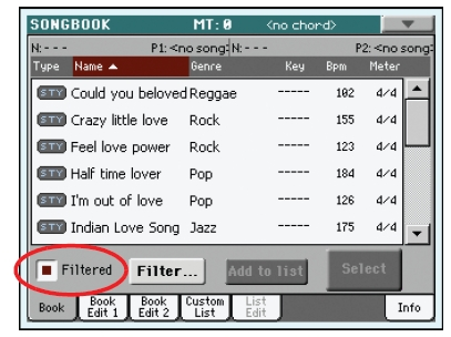 SongBook 81 Vyhledání položek 4 Stiskem OK ukončíte dialog Filter a vrátíte se na stránku SongBook.