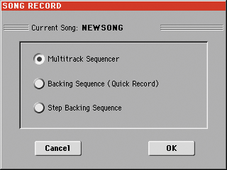 96 Nahrávání nového songu (Standard MIDI File) Režim Backing Sequence (Quick Record) Nahrávání nového songu (Standard MIDI File) Je několik způsobů, jak vytvořit song v Pa3X.