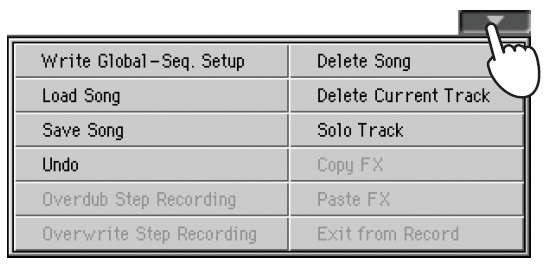 Pokud se objeví dialogový box Song Record Mode Select, vyberte opět Backing Sequence (Quick Record). 2 Jestliže nahráváte celou skupinu stop, nastavte stopu, kterou chcete uchovat, do režimu Play.