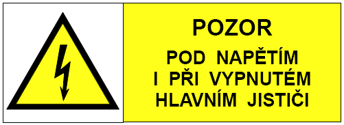 U přívodu k pojistkovým odpínačům elektrické instalace 230V v rozvaděči nn, musí být osazena bezpečnostní tabulka s bezpečnostním znakem NB 3.