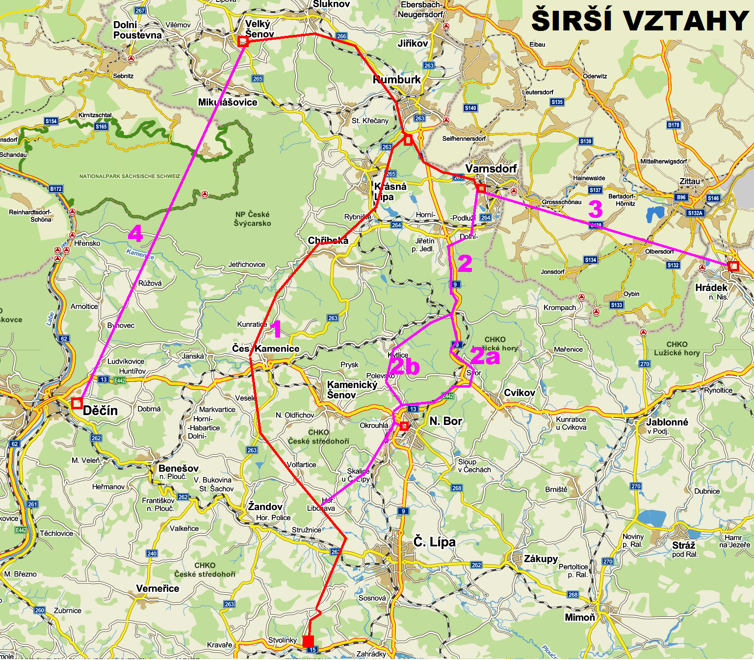 Varianta 1 - rekonstrukce, resp. zkapacitnění stávajícího vedení v současném koridoru, tj.