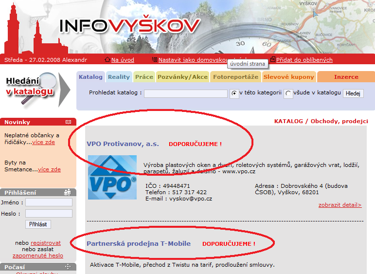 1. Registrace v katalogu firem Server www.info-vyskov.cz nabízí přehledný a do několika kategorií uspořádaný katalog firem vyškovského okresu.