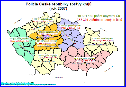 Územní rozložení trestných činů Jihomoravský kraj 14,27% Severomoravský kraj 15,52% hlavní město Praha 24,43% Východčeský kraj 7,81% Severočeský kraj 13,61% Západočeský kraj 7,28% Jihočeský kraj