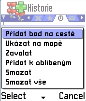 Oblíbené > Přidat bd na cestě pr přidání vybrané plžky seznamu d trasy. Ukázat na mapě pr zbrazení vybrané plžky seznamu na mapě.