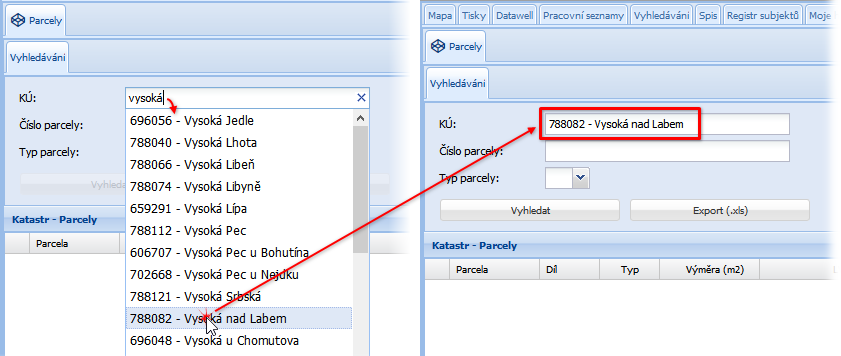 4 Vyhledávání v KN Modul Vyhledávání v KN zpřístupňuje vybraná popisná data nemovitostí z KN, jejichž zdrojem je ISKN. Farmáři mohou v LPIS vyhledávat pouze parcely.